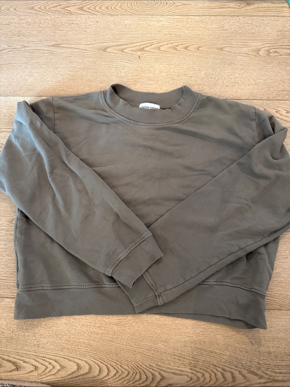Cotton Citizen women’s cropped Crewneck Sweater in Olive Green